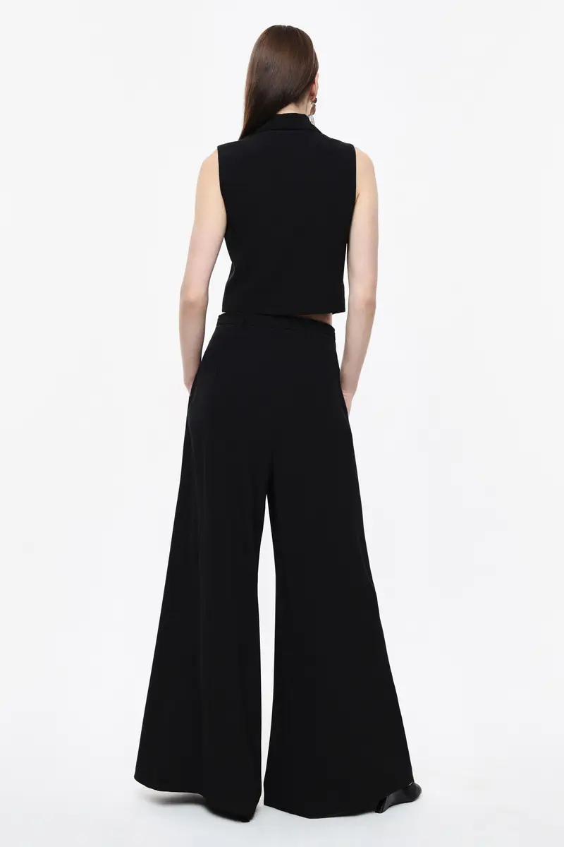 Pantaloni palazzo ampi vita alta con cintura Nero miniatura 3