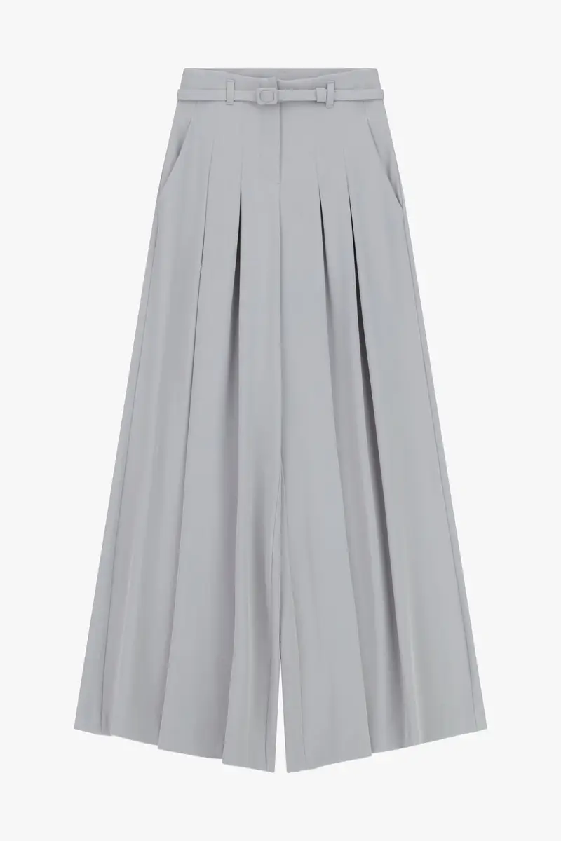 Pantaloni palazzo ampi vita alta con cintura Perla