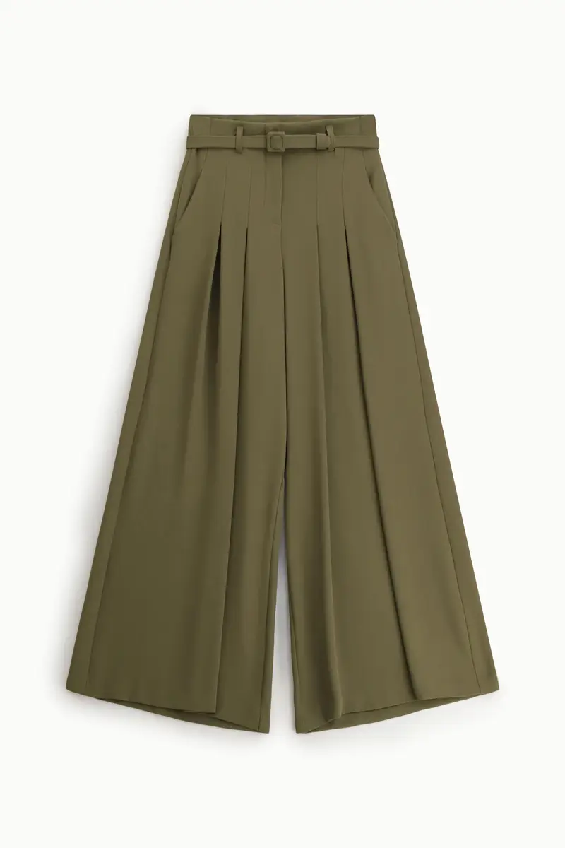 Pantaloni palazzo ampi vita alta con cintura Pistacchio