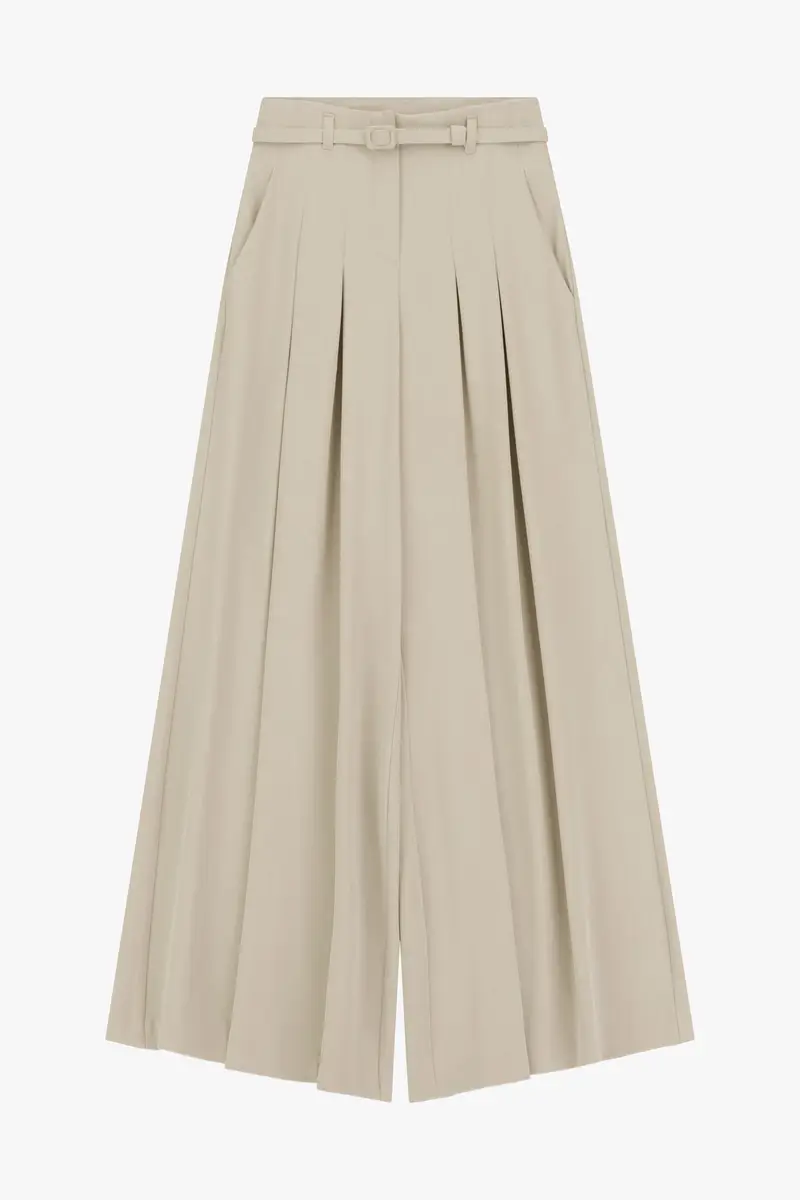 Pantaloni palazzo ampi vita alta con cintura Platino