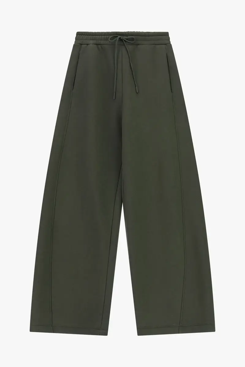 Pantaloni palazzo ampi vita alta con coulisse Militare