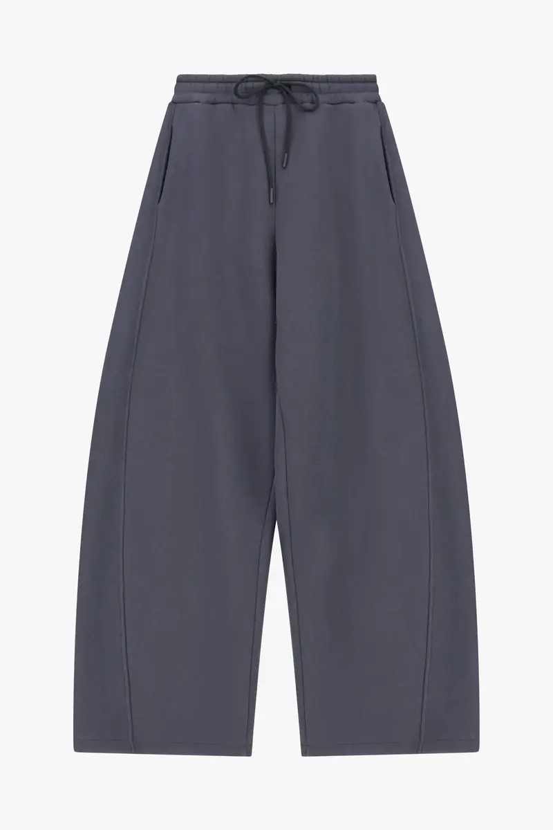 Pantaloni palazzo ampi vita alta con coulisse Piombo