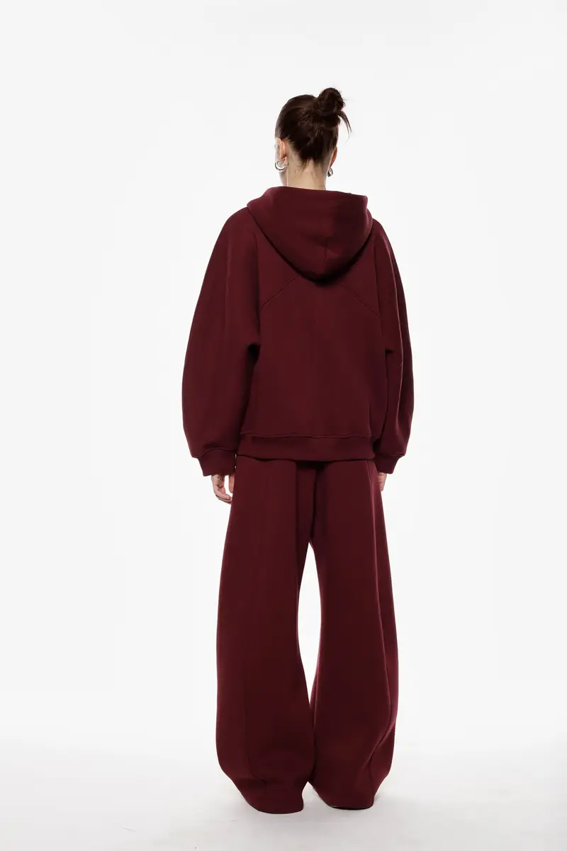 Pantaloni palazzo ampi vita alta con coulisse Prugna miniatura 3