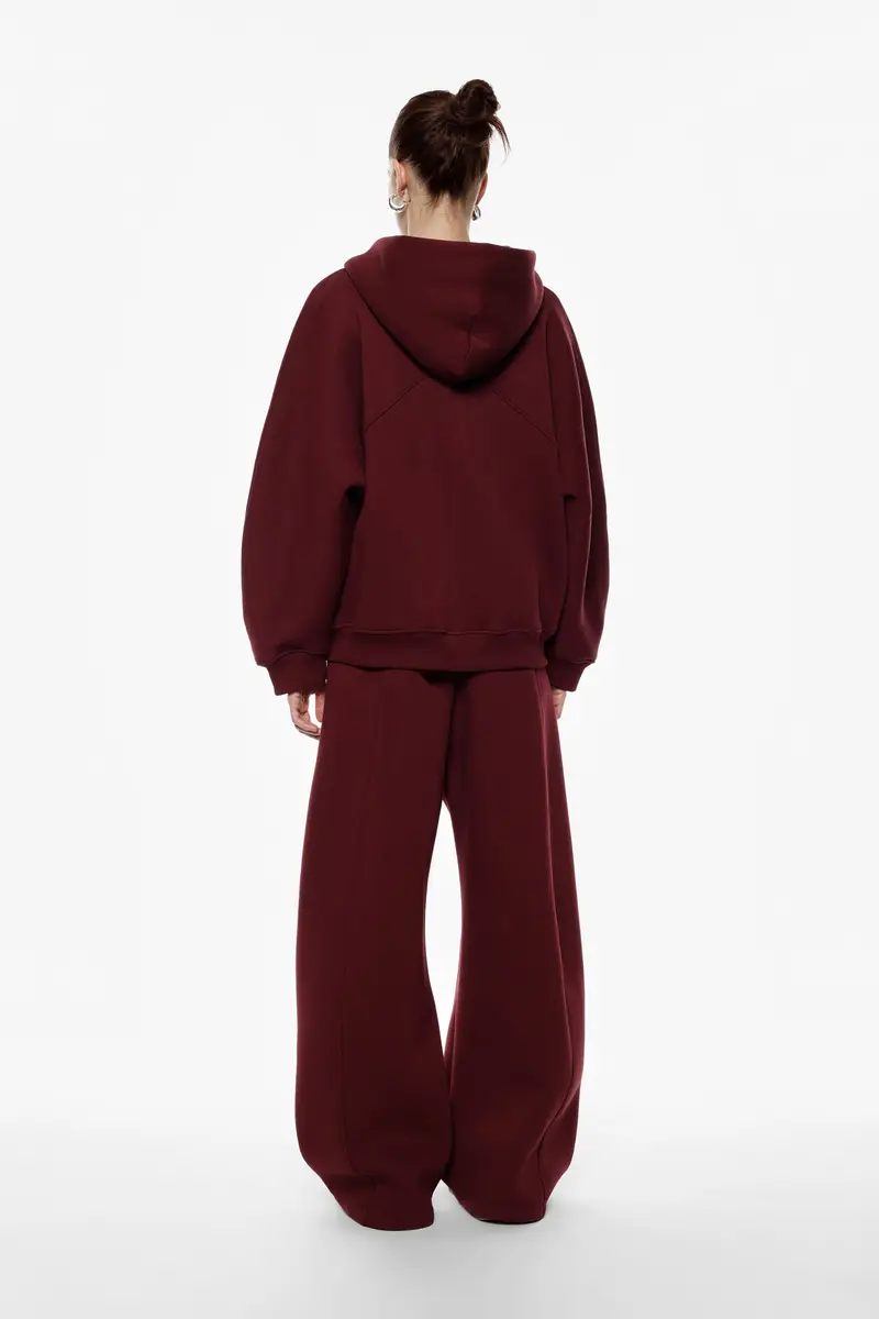 Pantaloni palazzo ampi vita alta con coulisse Prugna miniatura 3