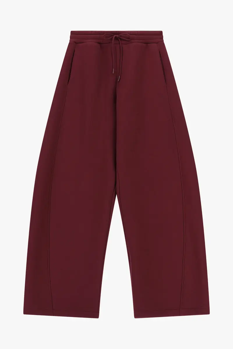 Pantaloni palazzo ampi vita alta con coulisse Prugna