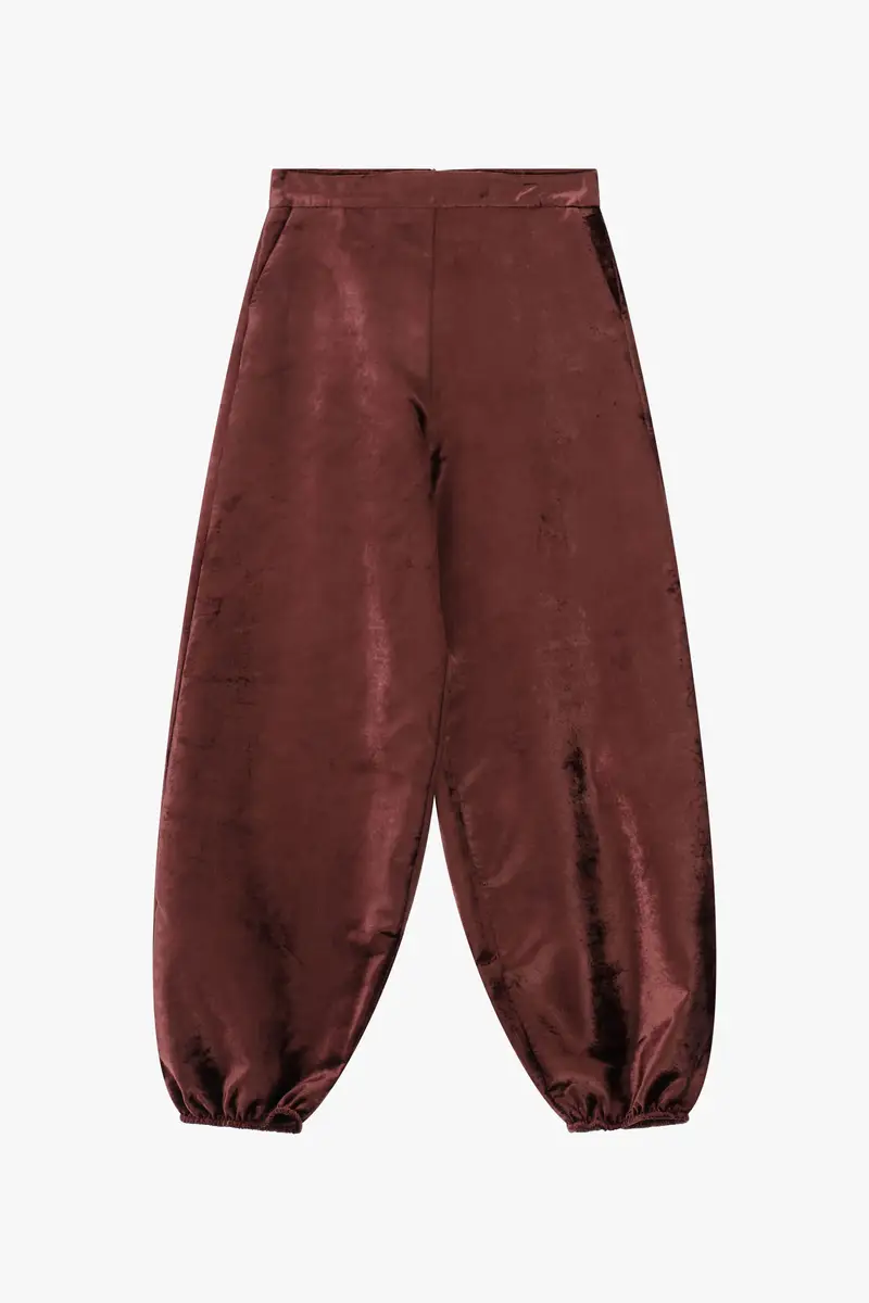 Pantaloni palazzo ampi vita alta con fondo elasticizzato Bordeaux