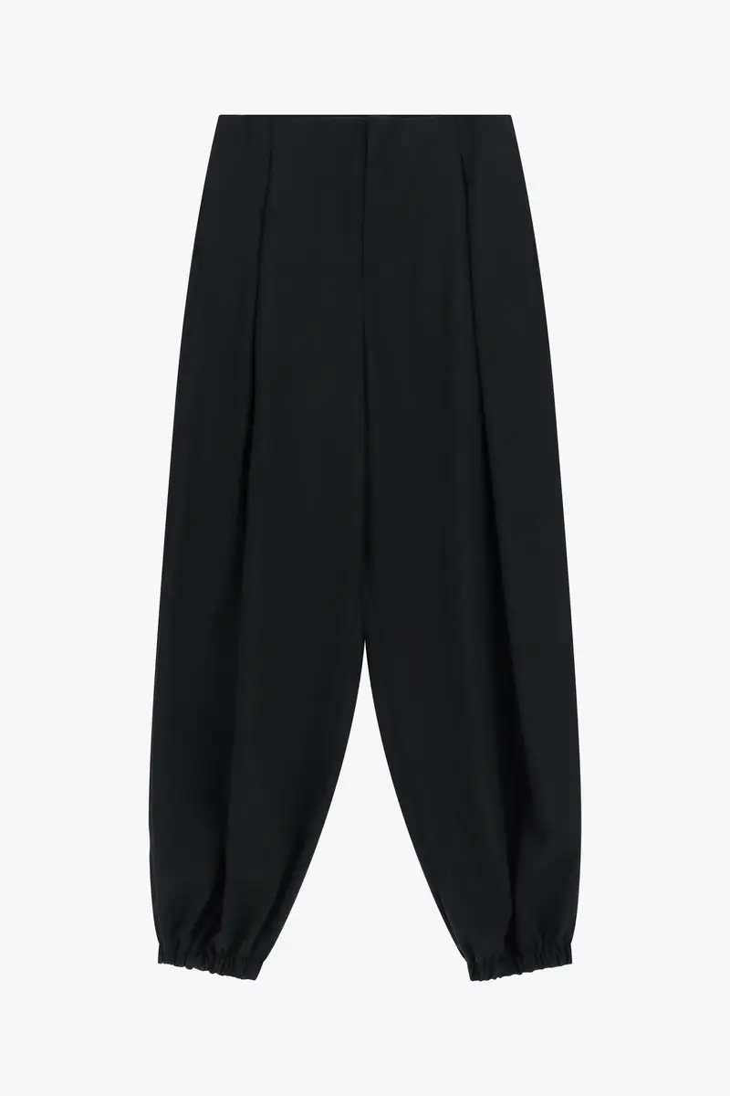 Pantaloni palazzo ampi vita alta con fondo elasticizzato Nero