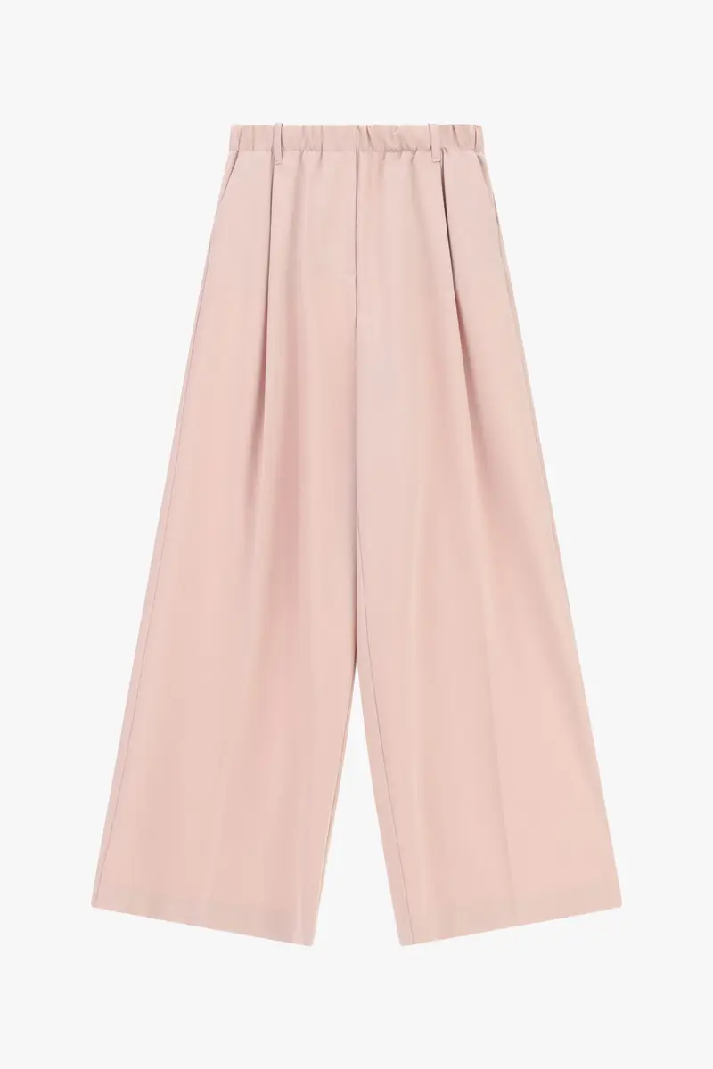 Pantaloni palazzo ampi vita alta con pinces Cipria