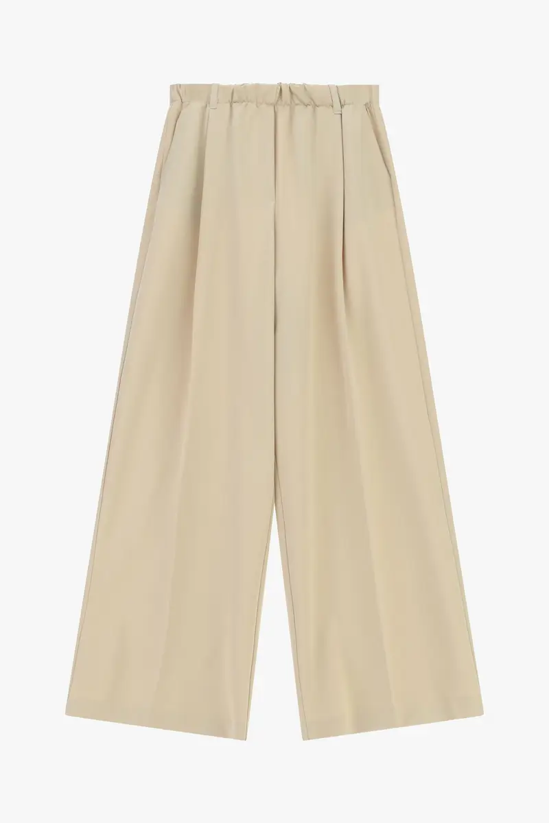 Pantaloni palazzo ampi vita alta con pinces Platino