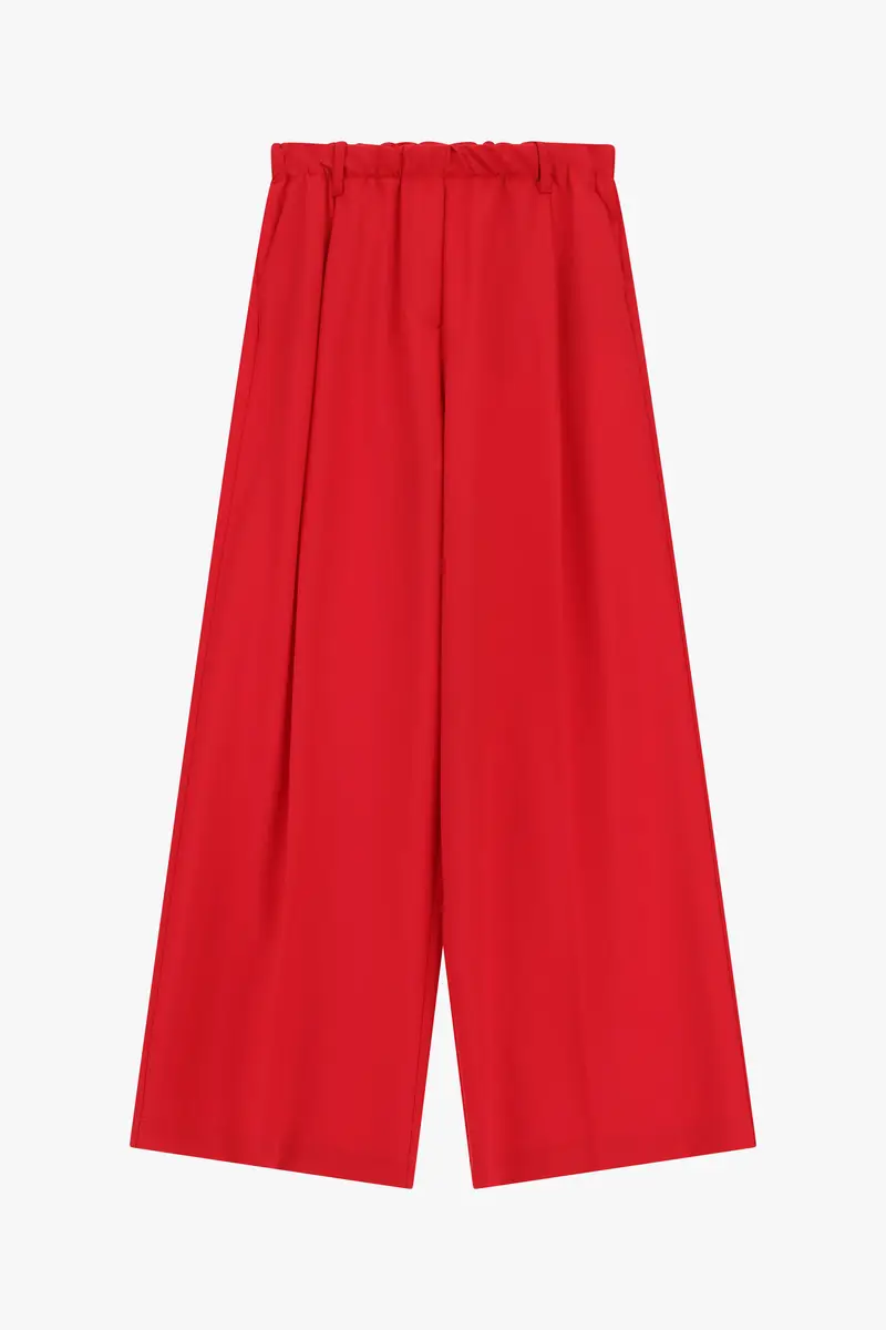 Pantaloni palazzo ampi vita alta con pinces Rosso