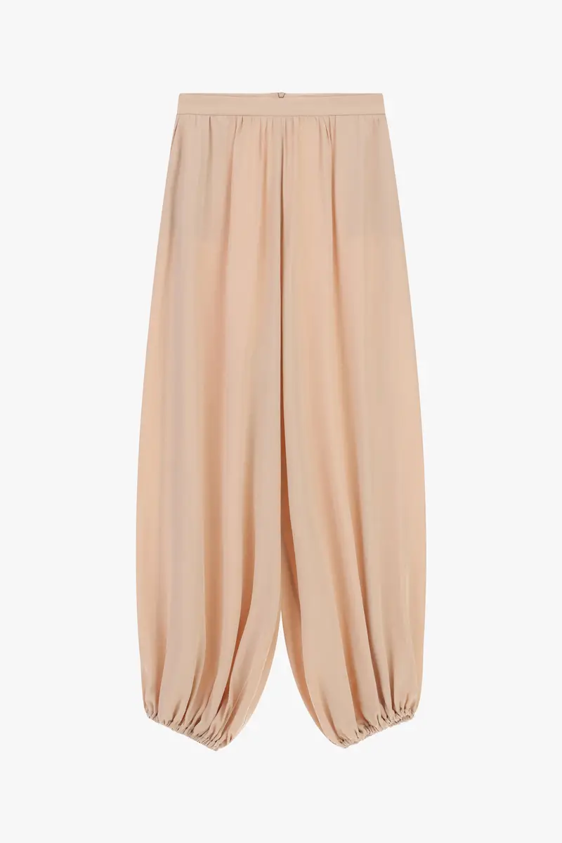 Pantaloni palazzo ampi vita alta fondo arricciato Rosa mina