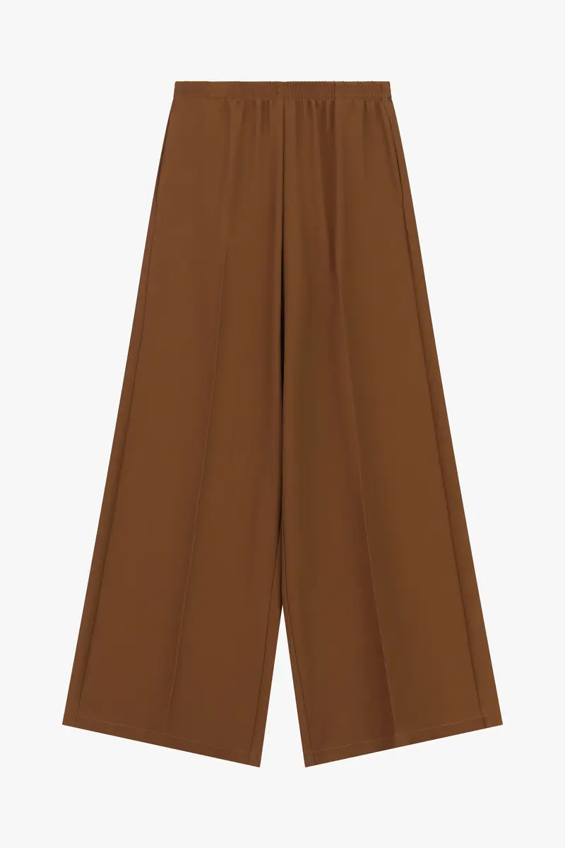 Pantaloni palazzo ampi vita alta senza pinces Castagna