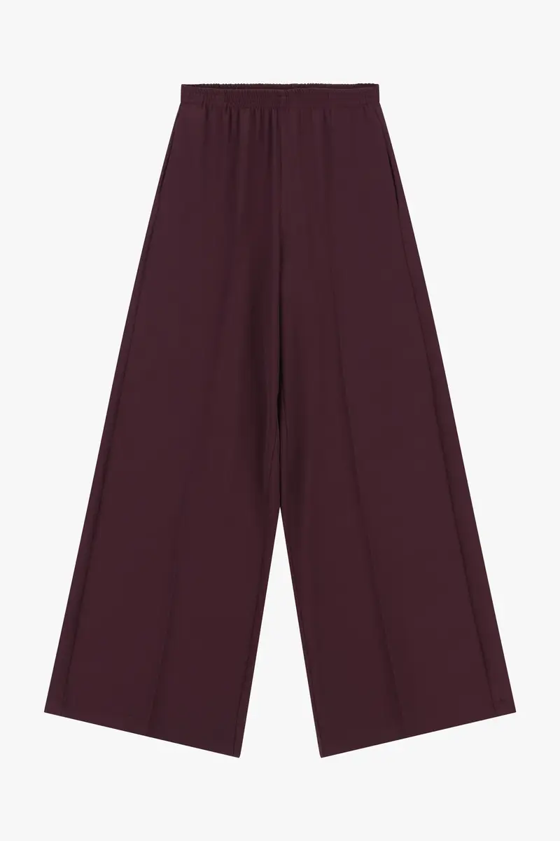 Pantaloni palazzo ampi vita alta senza pinces Prugna