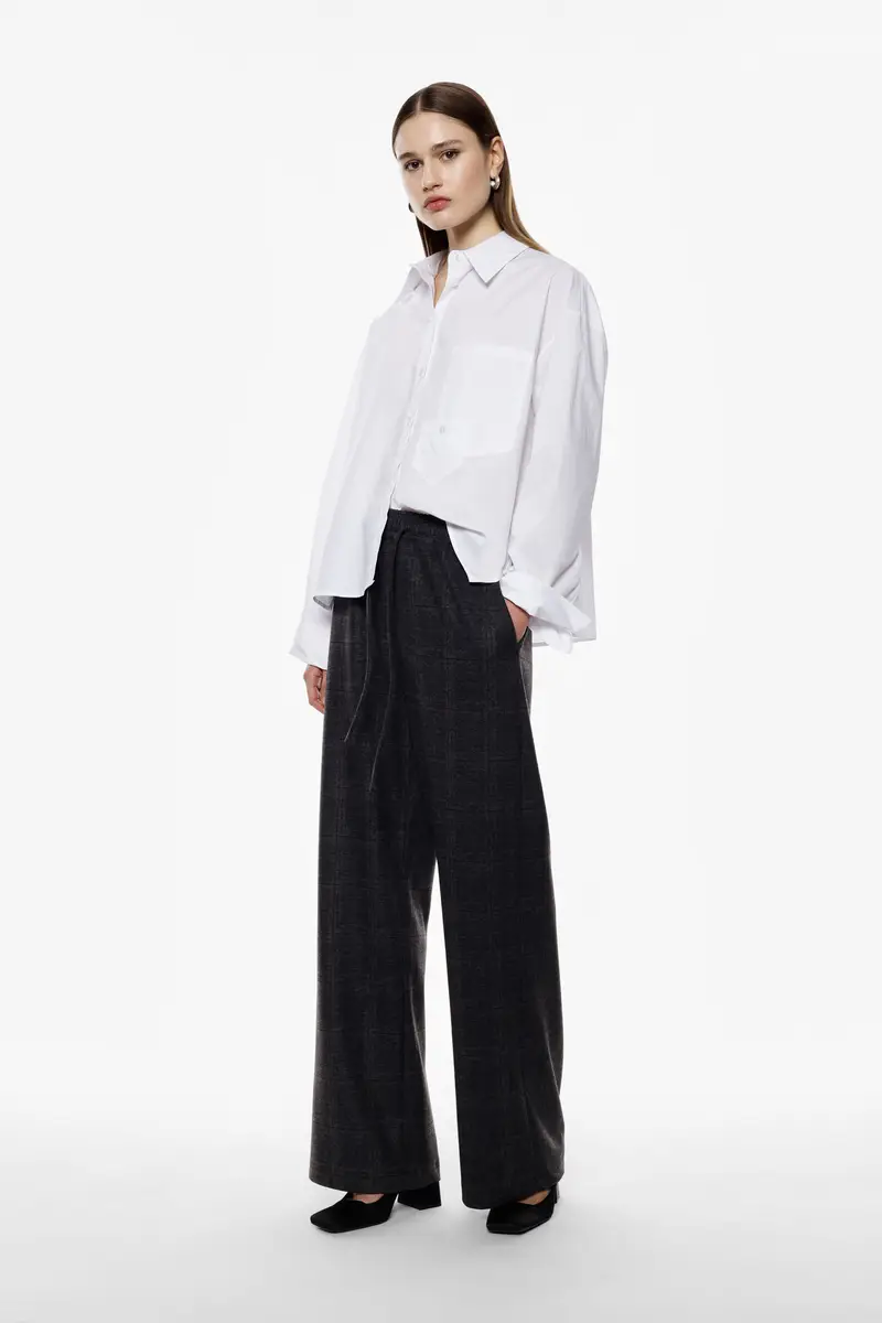 Pantaloni palazzo ampia gamba con motivo a quadri Grigio miniatura 2