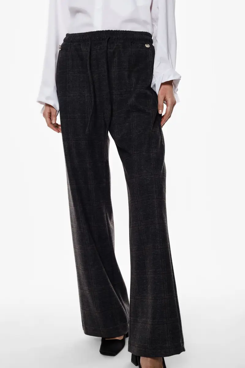 Pantaloni palazzo ampia gamba con motivo a quadri Grigio miniatura 3