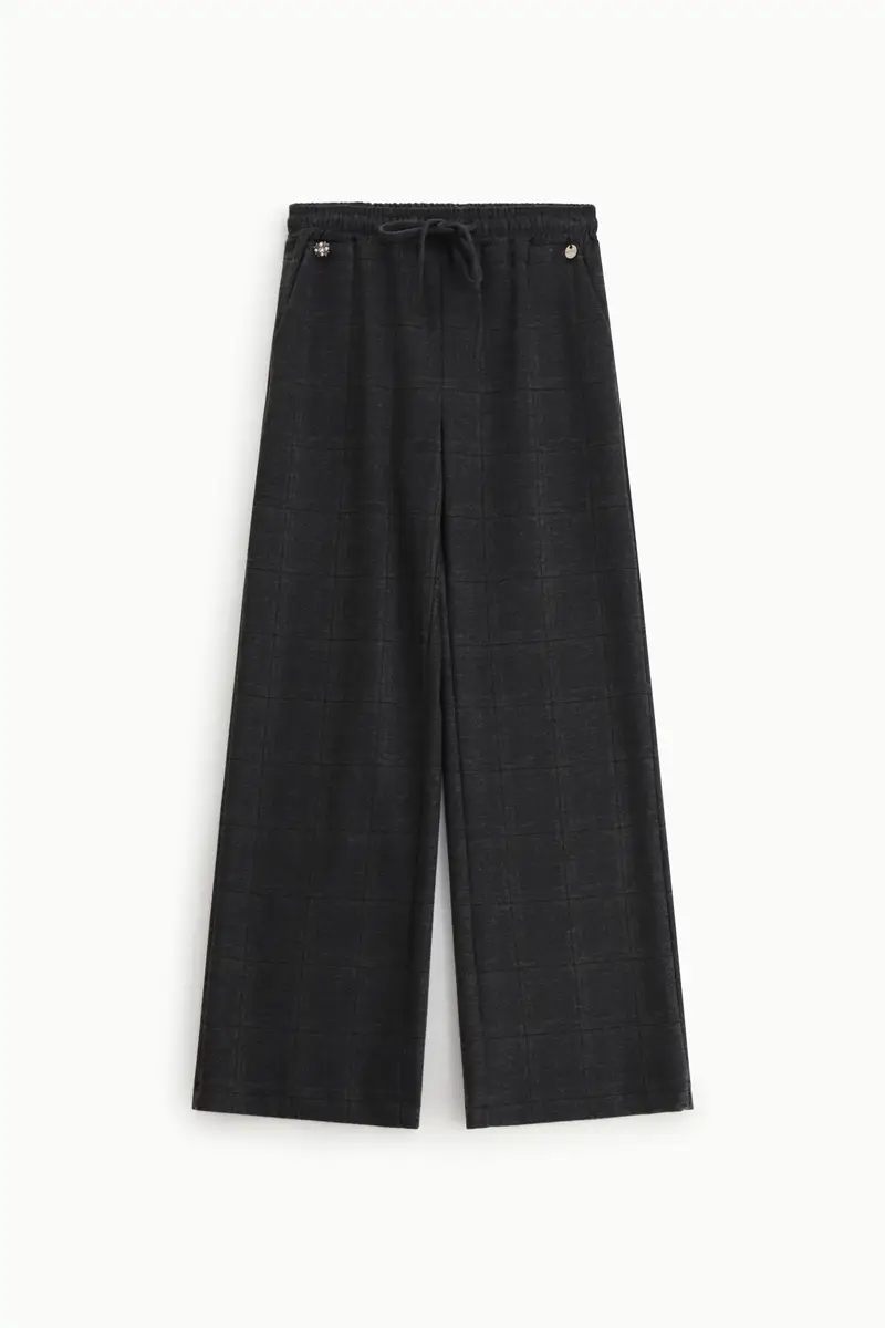 Pantaloni palazzo ampia gamba con motivo a quadri Grigio