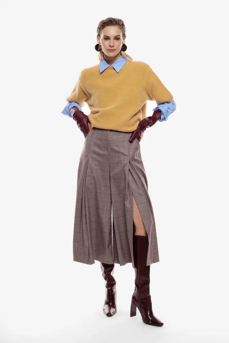 Pantaloni palazzo ampia gamba con pinces Beige miniatura 2