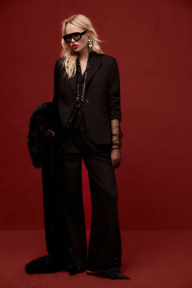 Pantaloni palazzo con dettagli in paillettes laterali Nero miniatura 2