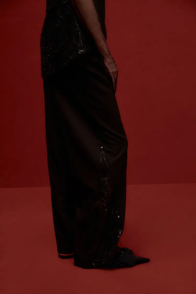 Pantaloni palazzo con dettagli in paillettes laterali Nero miniatura 3