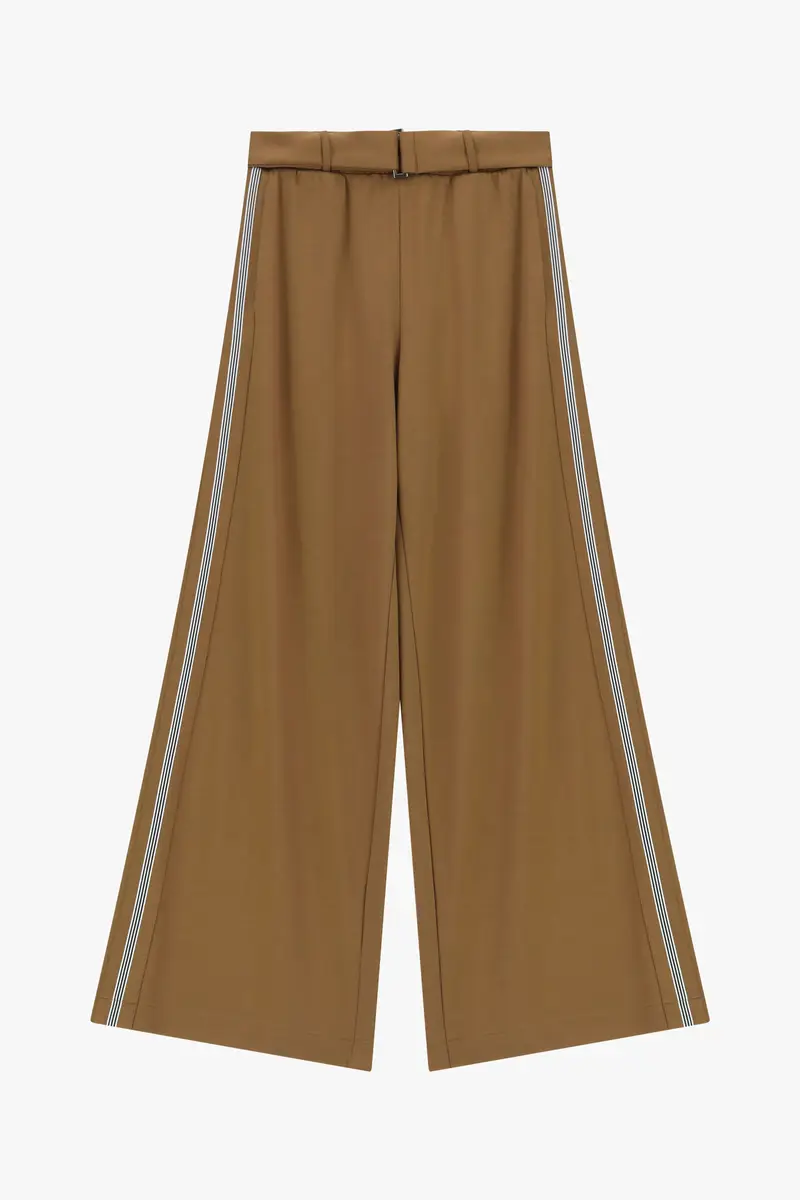 Pantaloni palazzo con fascia in vita Cognac
