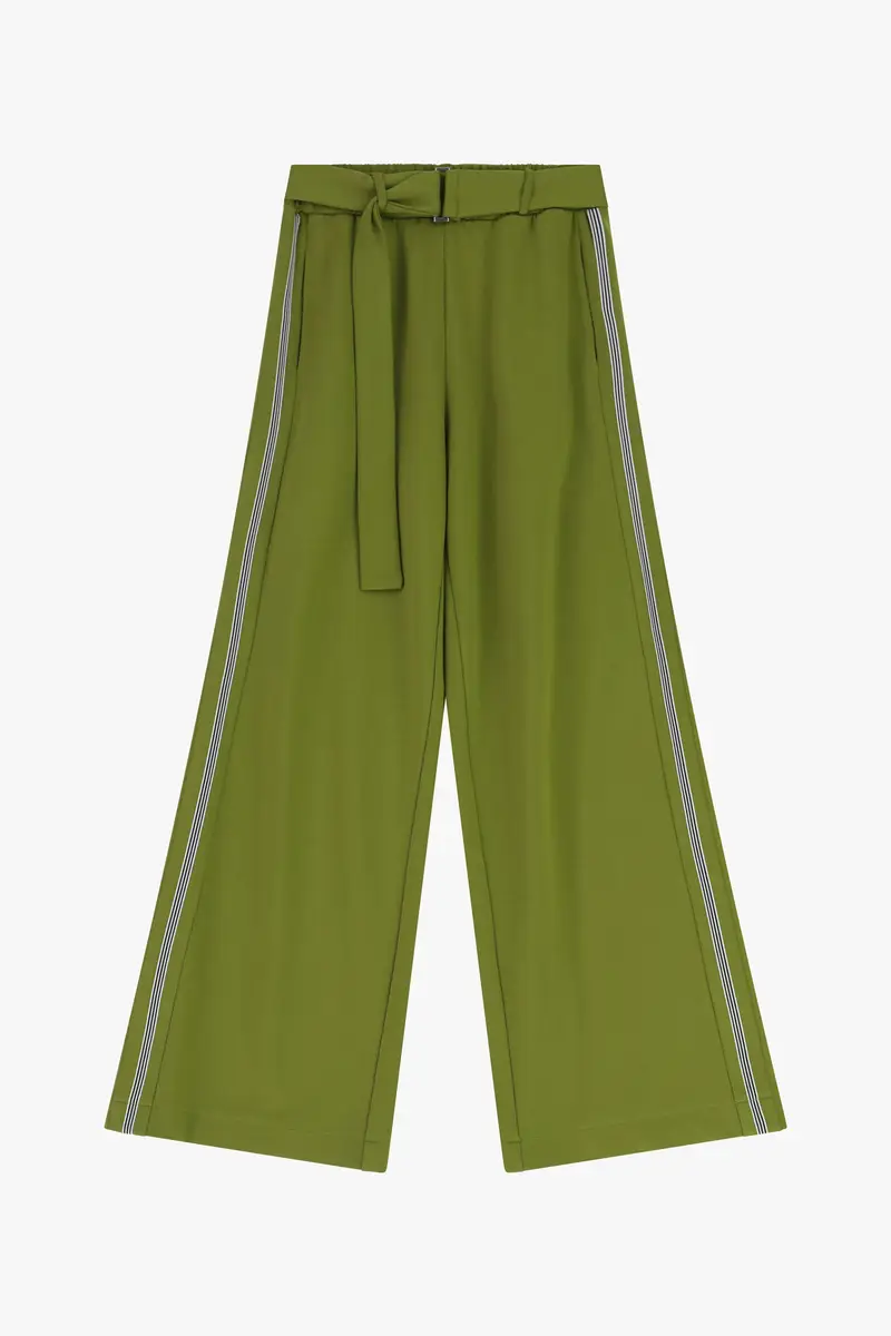 Pantaloni palazzo con fascia in vita Olio