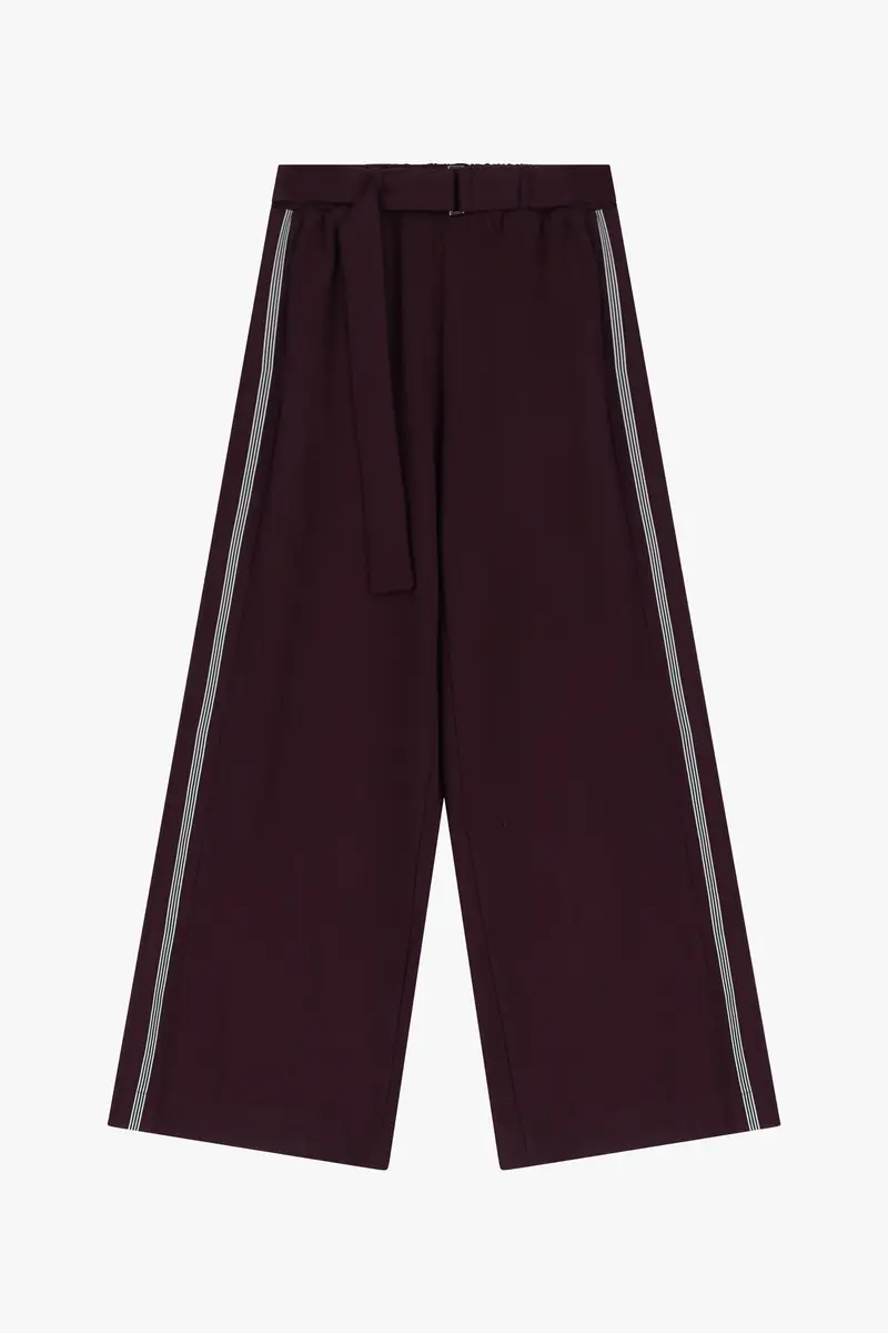 Pantaloni palazzo con fascia in vita Prugna