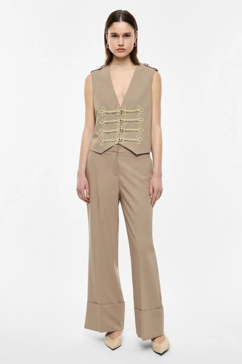 Pantaloni palazzo con fondo risvoltato Cammello miniatura 2