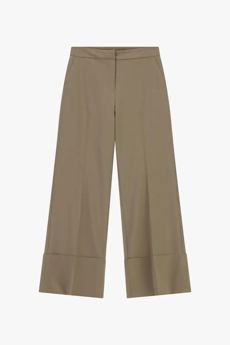 Pantaloni palazzo con fondo risvoltato Cammello