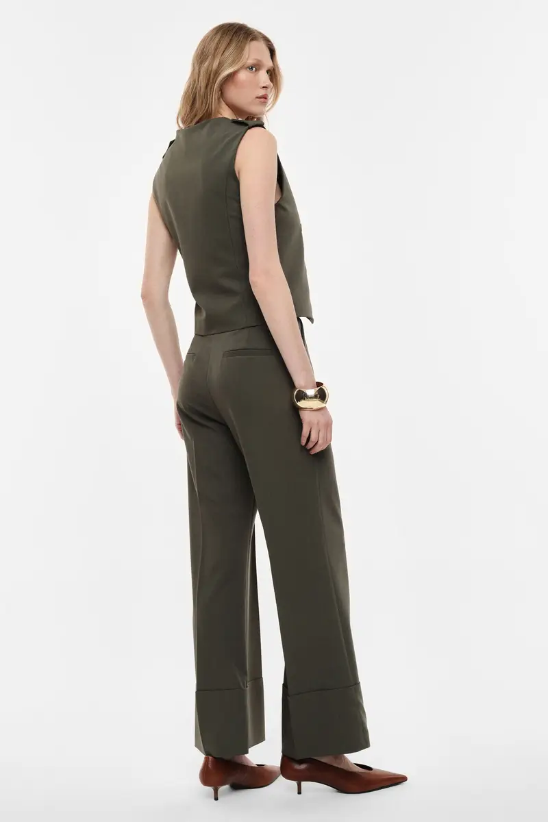 Pantaloni palazzo con fondo risvoltato Militare miniatura 3