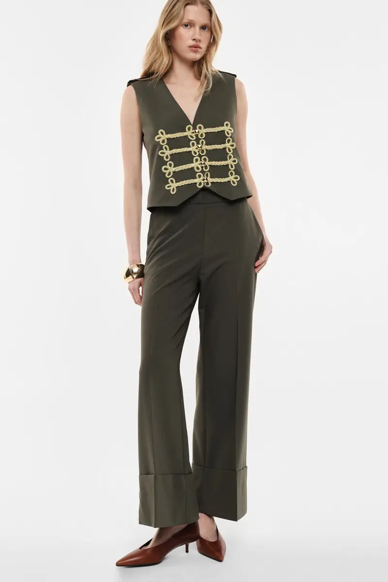 Pantaloni palazzo con fondo risvoltato Militare miniatura 4