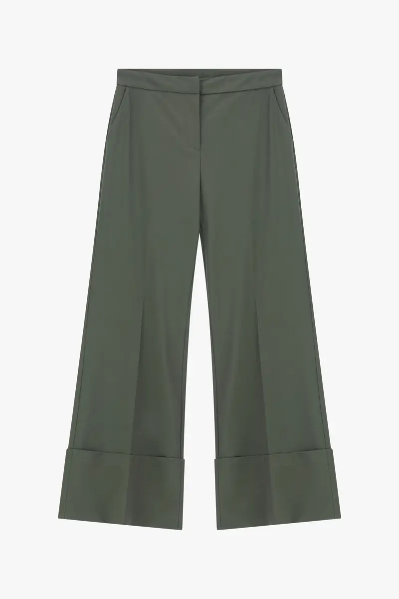 Pantaloni palazzo con fondo risvoltato Militare