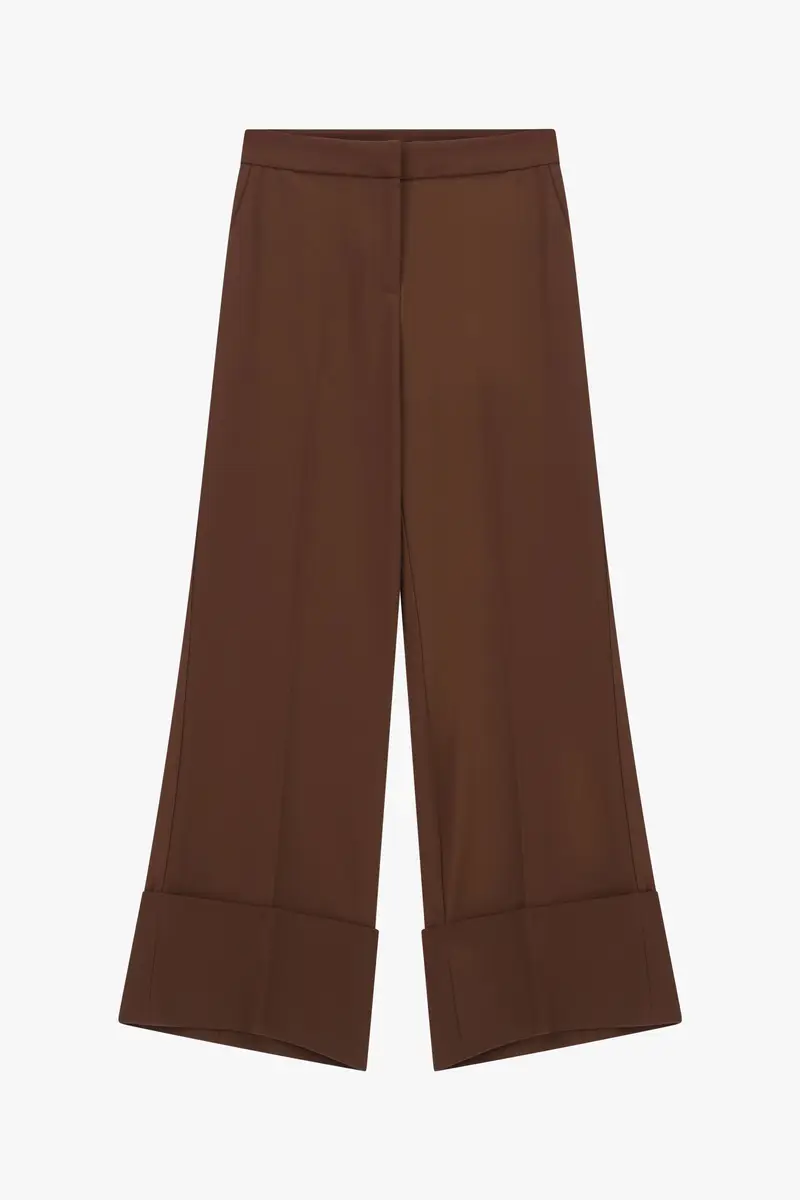 Pantaloni palazzo con risvolto ampio e vita alta Cacao