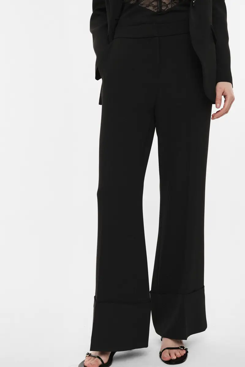 Pantaloni palazzo con risvolto ampio e vita alta Nero miniatura 4