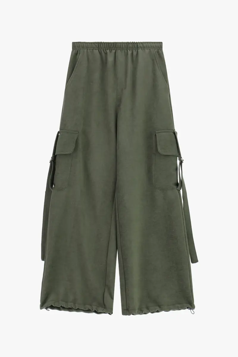 Pantaloni palazzo con tasche laterali oversize Militare