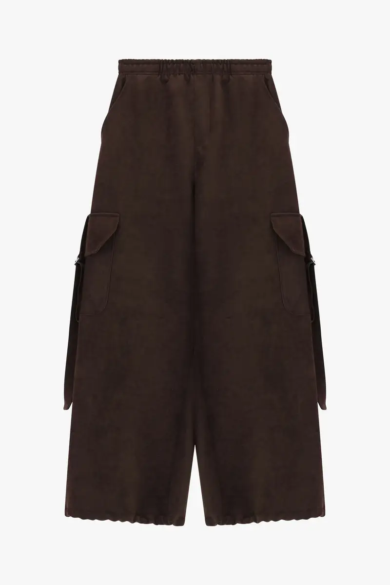 Pantaloni palazzo con tasche laterali oversize Moro