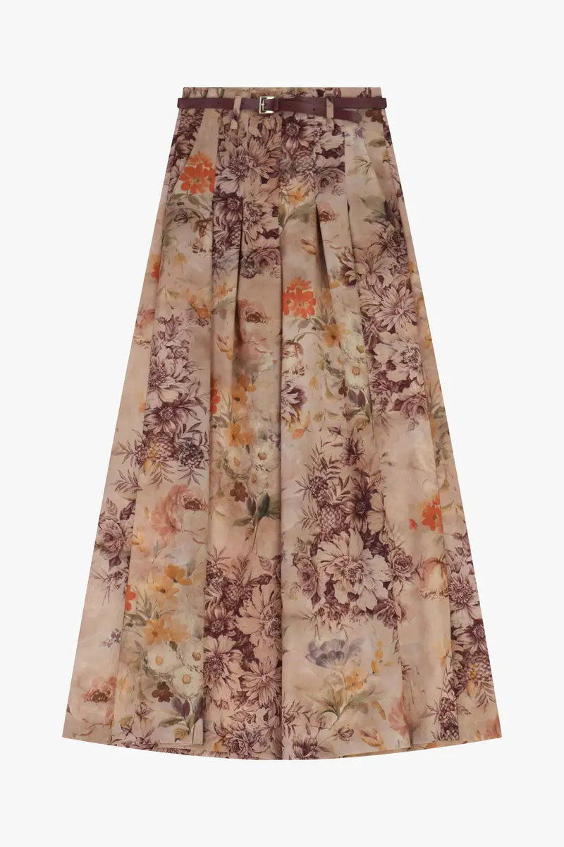 Pantaloni palazzo fantasia floreale vita alta Cipria