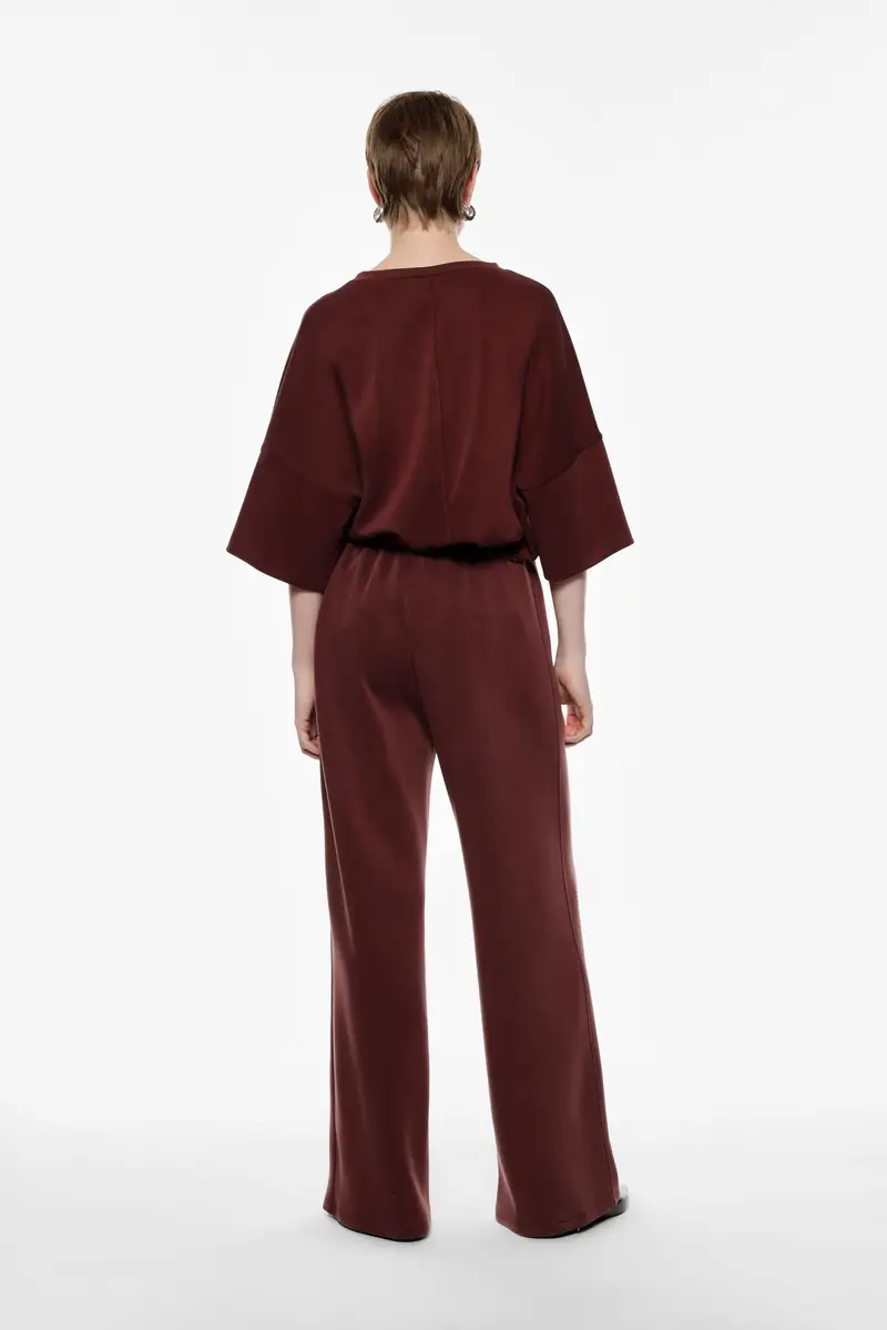 Pantaloni palazzo fit ampio con coulisse Bordeaux miniatura 3