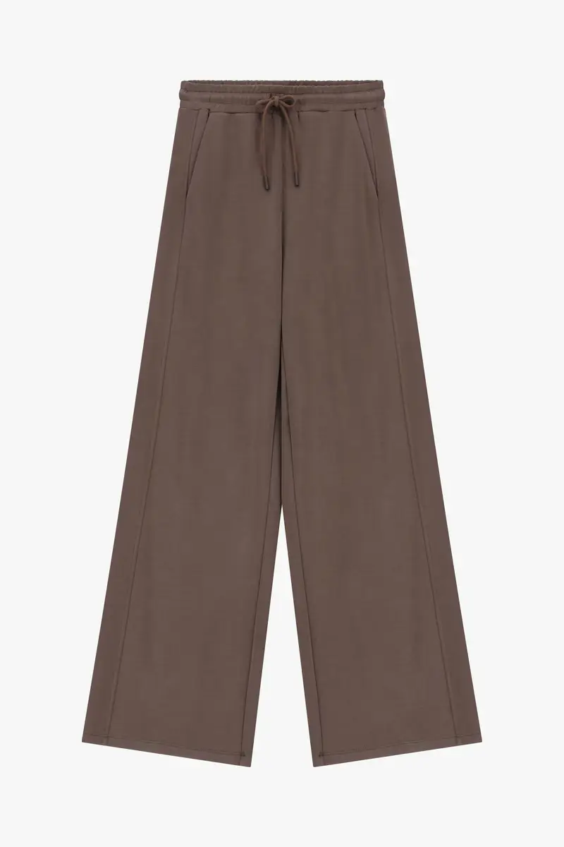 Pantaloni palazzo fit ampio con coulisse Moka