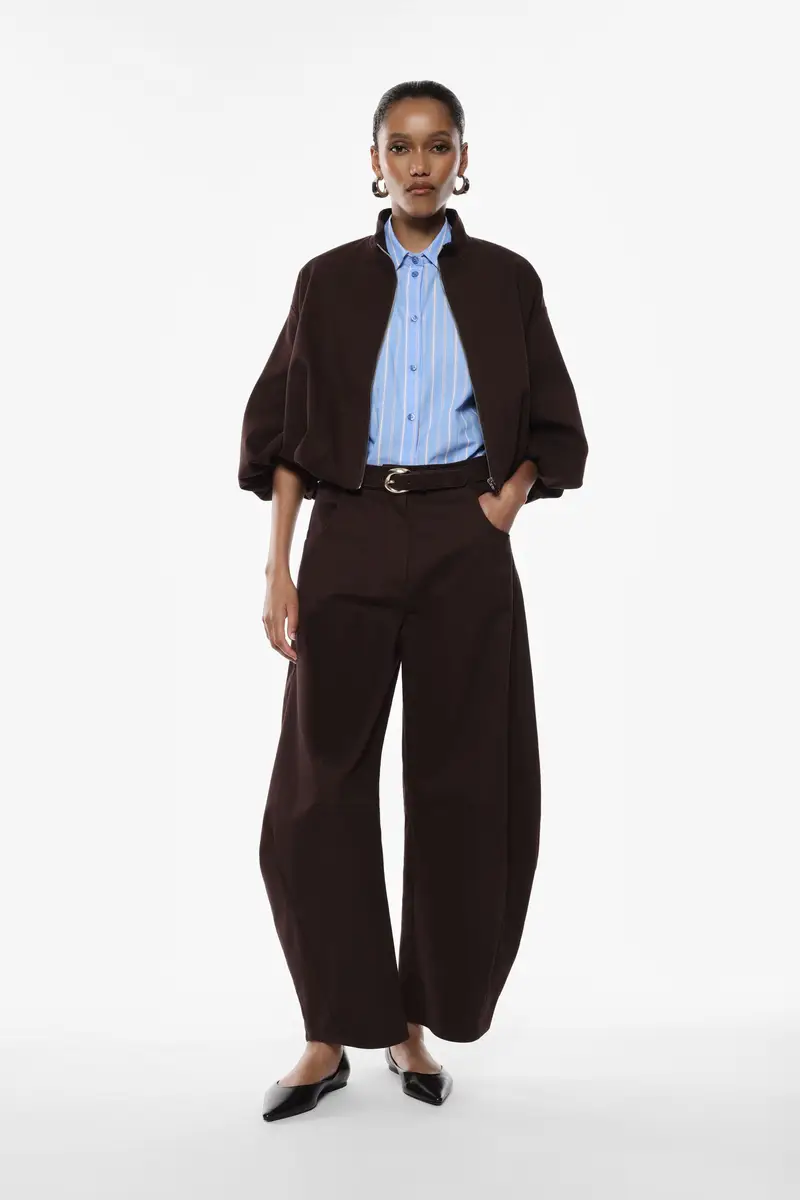 Pantaloni palazzo fit ampio vita alta Moro miniatura 3