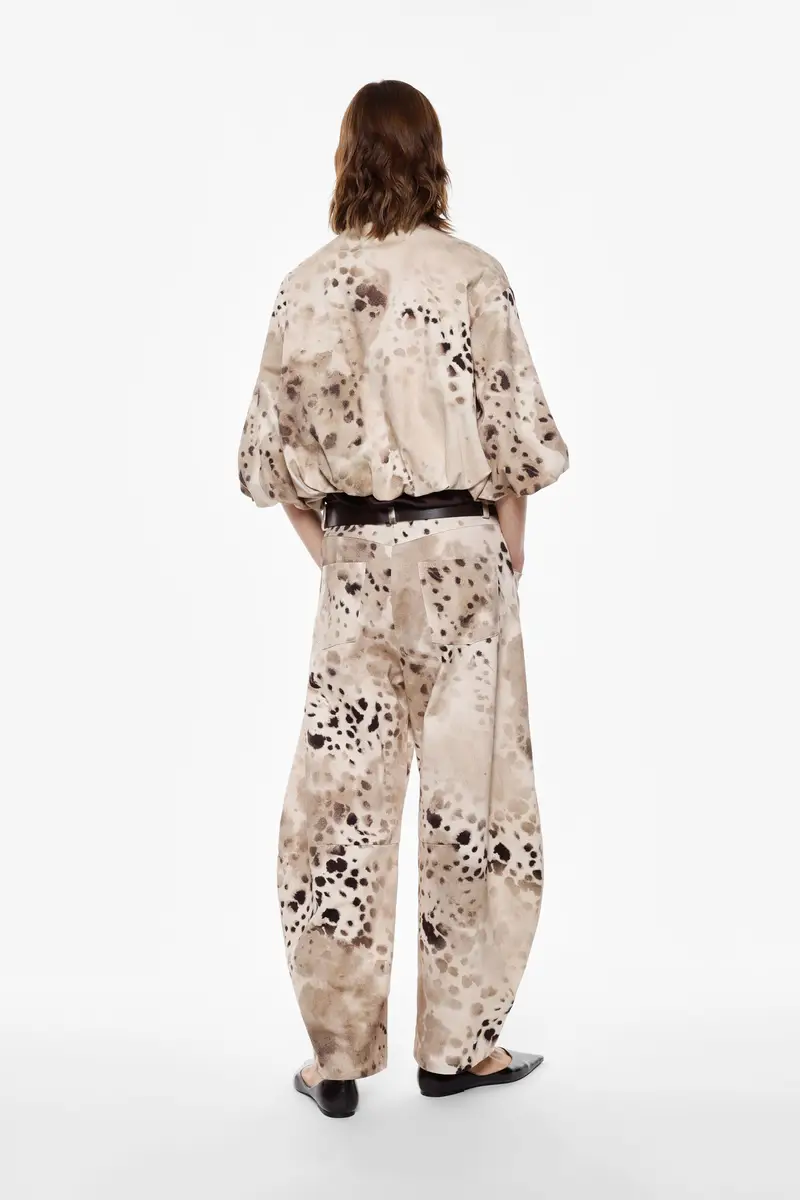 Pantaloni palazzo stampa astratta cintura inclusa Beige miniatura 4