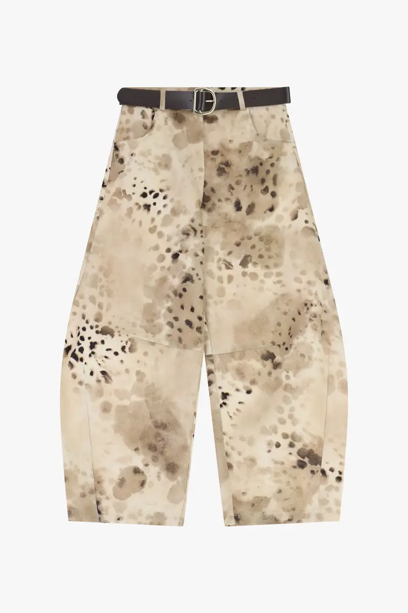 Pantaloni palazzo stampa astratta cintura inclusa Beige