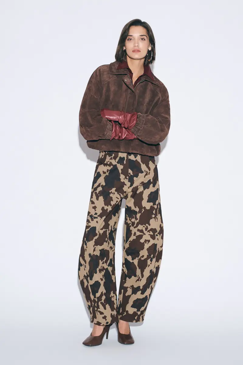 Pantaloni palazzo stampa astratta vita alta Beige miniatura 2