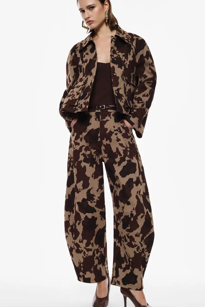 Pantaloni palazzo stampa astratta vita alta Beige miniatura 3