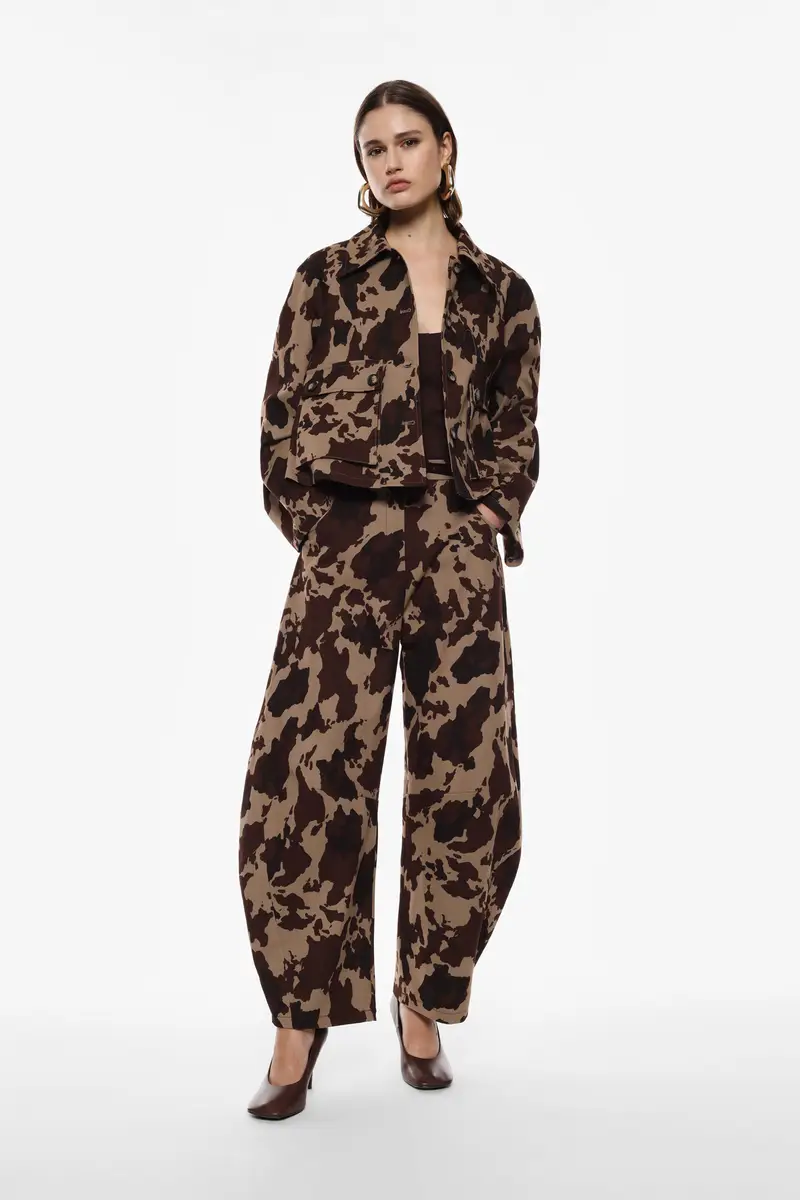 Pantaloni palazzo stampa astratta vita alta Beige miniatura 4