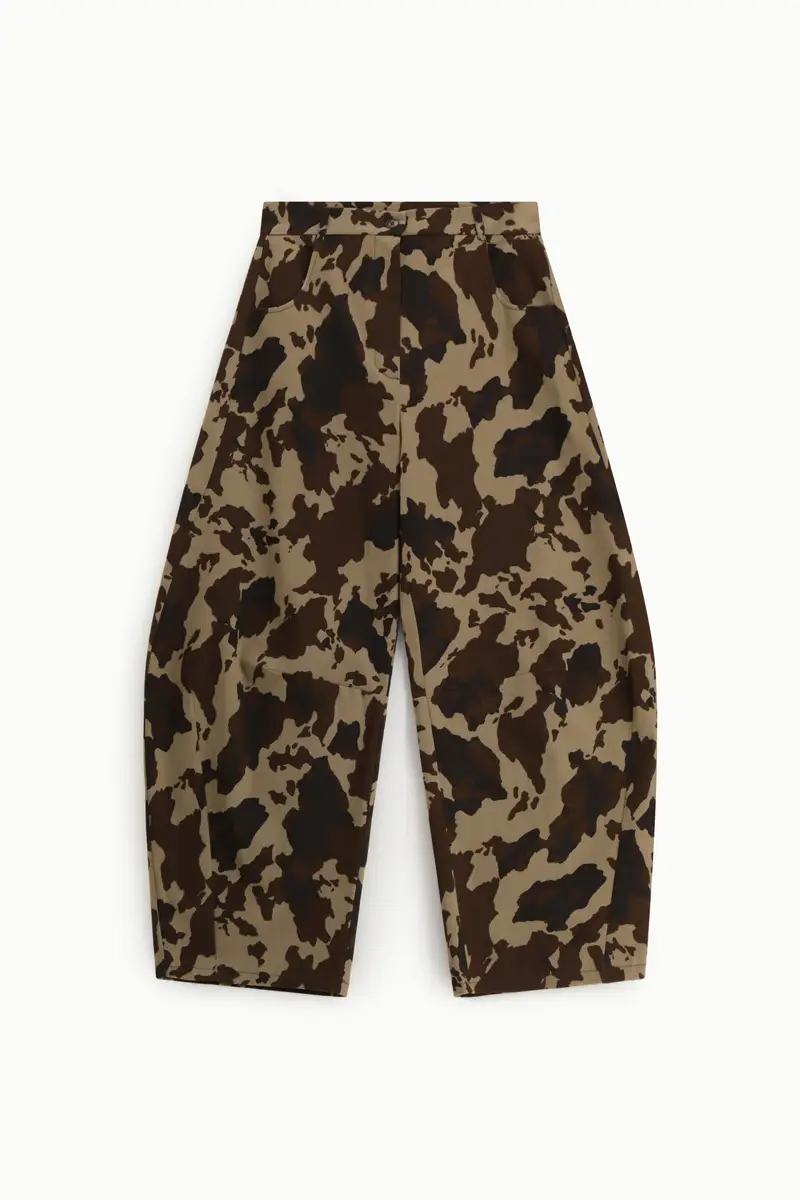 Pantaloni palazzo stampa astratta vita alta Beige