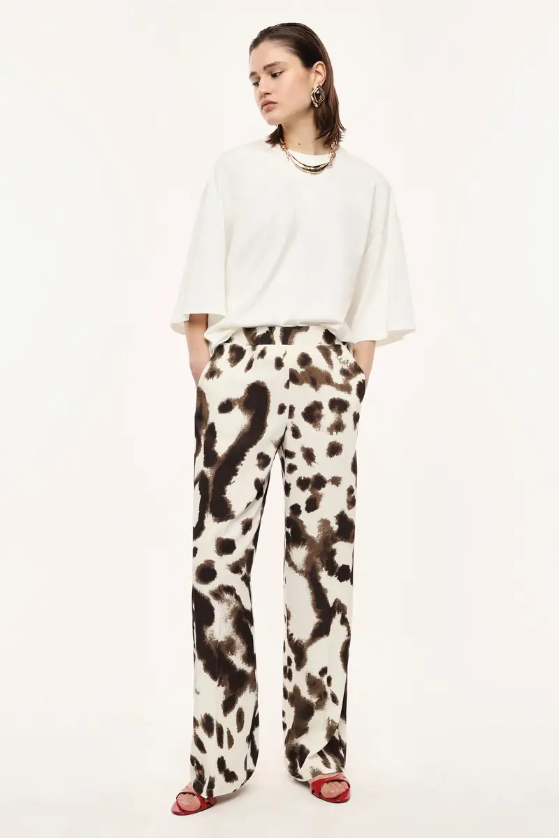 Pantaloni palazzo stampa astratta vita alta Panna miniatura 2