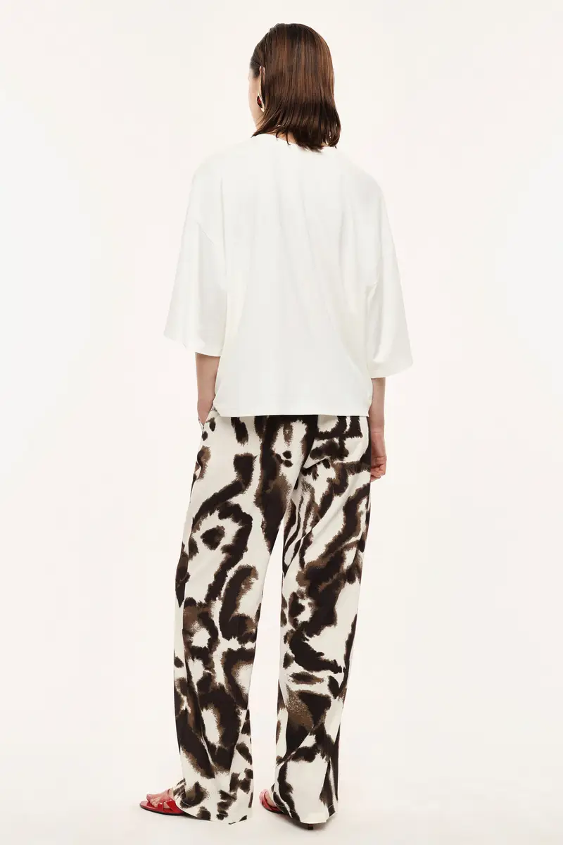 Pantaloni palazzo stampa astratta vita alta Panna miniatura 3