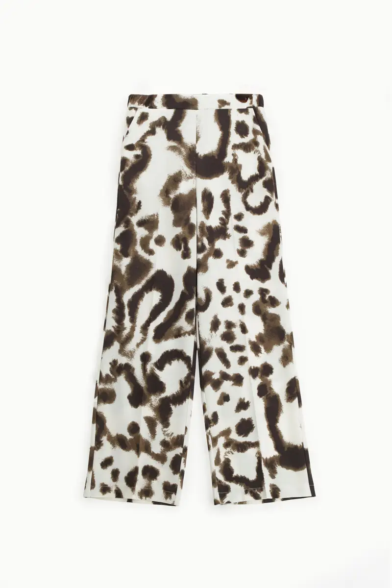 Pantaloni palazzo stampa astratta vita alta Panna