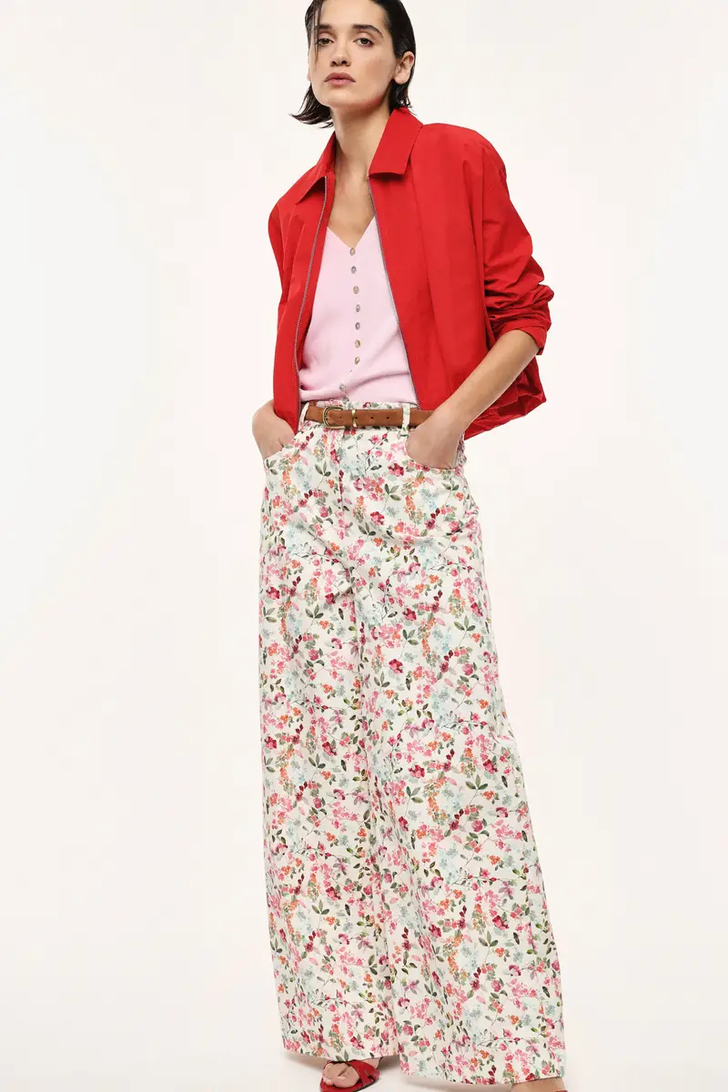 Pantaloni palazzo stampa floreale vita alta Panna miniatura 2