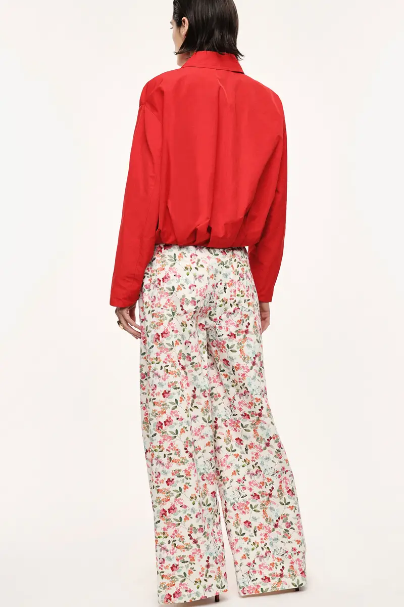 Pantaloni palazzo stampa floreale vita alta Panna miniatura 3